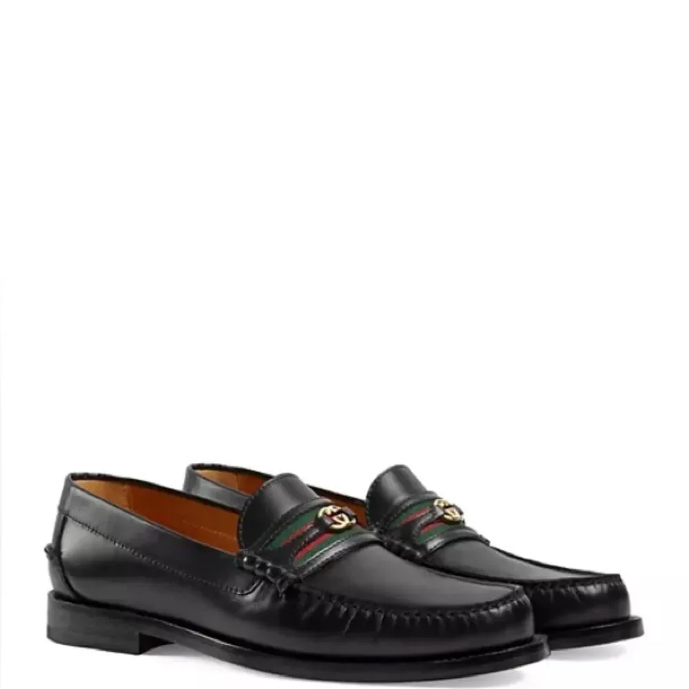 Brand new Gucci Men's Kaveh Double G Loafers Black leather size 7.5